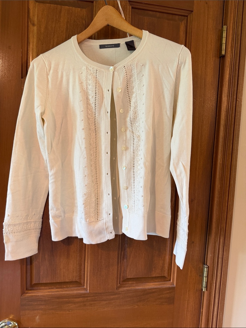 Liz Claiborne Cream Knit Cardigan with Lace-Style Front